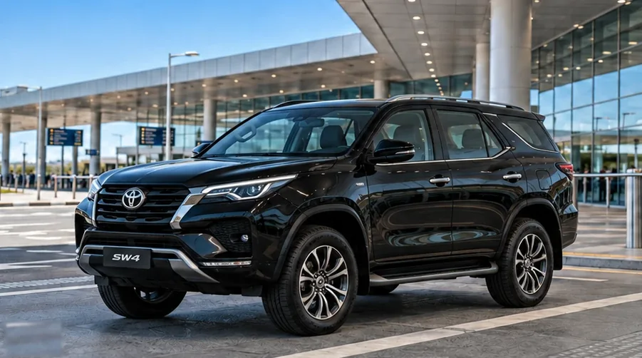 SUV preta na área de embarque do aeroporto